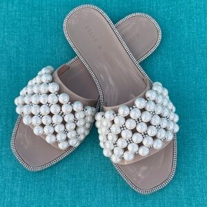 Kelly & Katie Blush Pearl-Embellished Slide Sandals